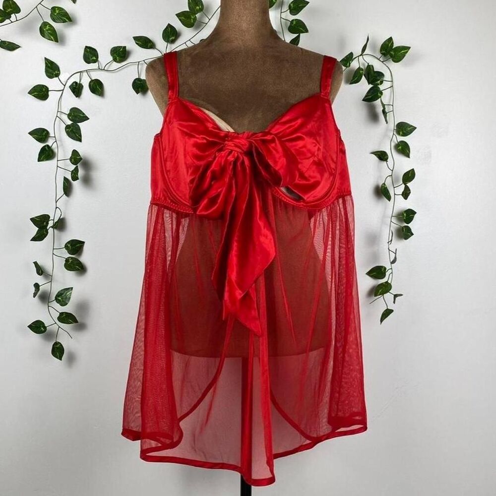 NWT Adore Me Bessima babydoll red lingerie slip dress satin bow tie ribbon glam